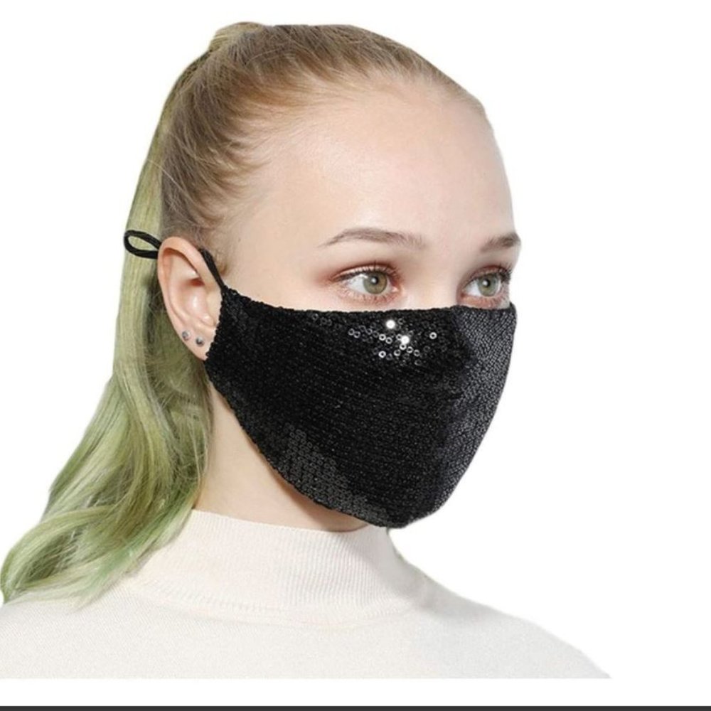 Sequin Bling Fashion Face Masks (2 black mask)